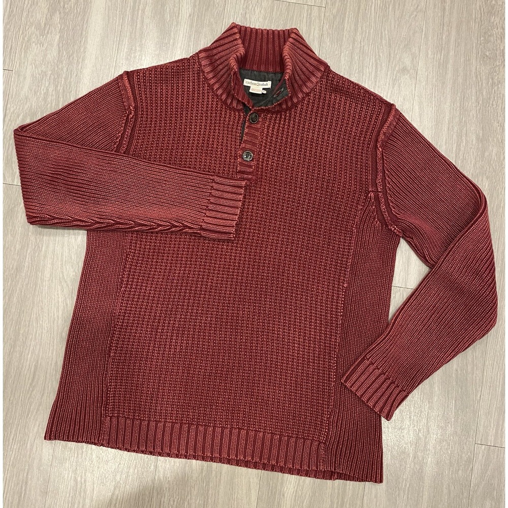 Carbon2Cobalt Mens Sweater Red Large L Knit Button Cotton Heavy Warm EUC